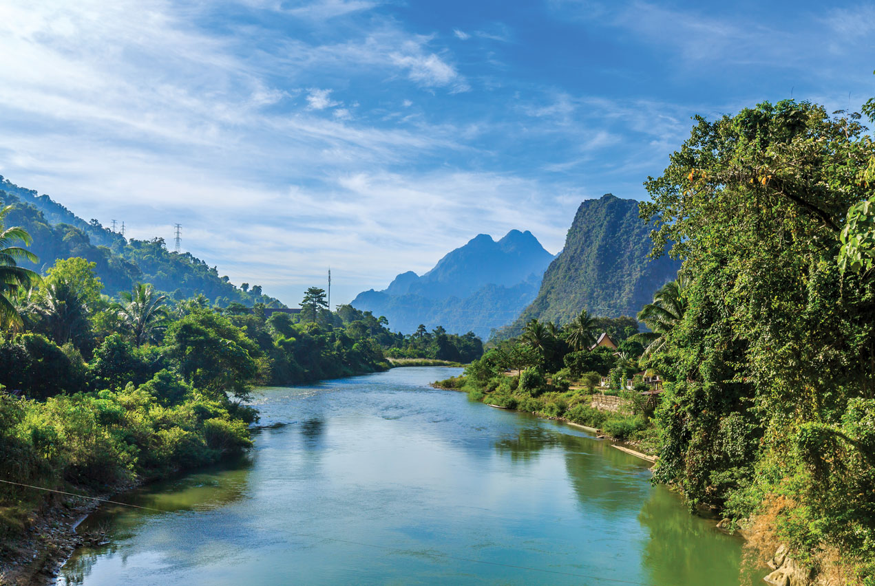River landscape with mountains in Laos